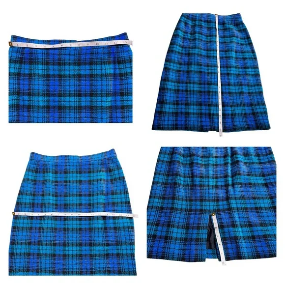 Laurel by ESCADA Plaid Blue Wool 2 Piece Skirt Suit Size 38 - Picture 13 of 16